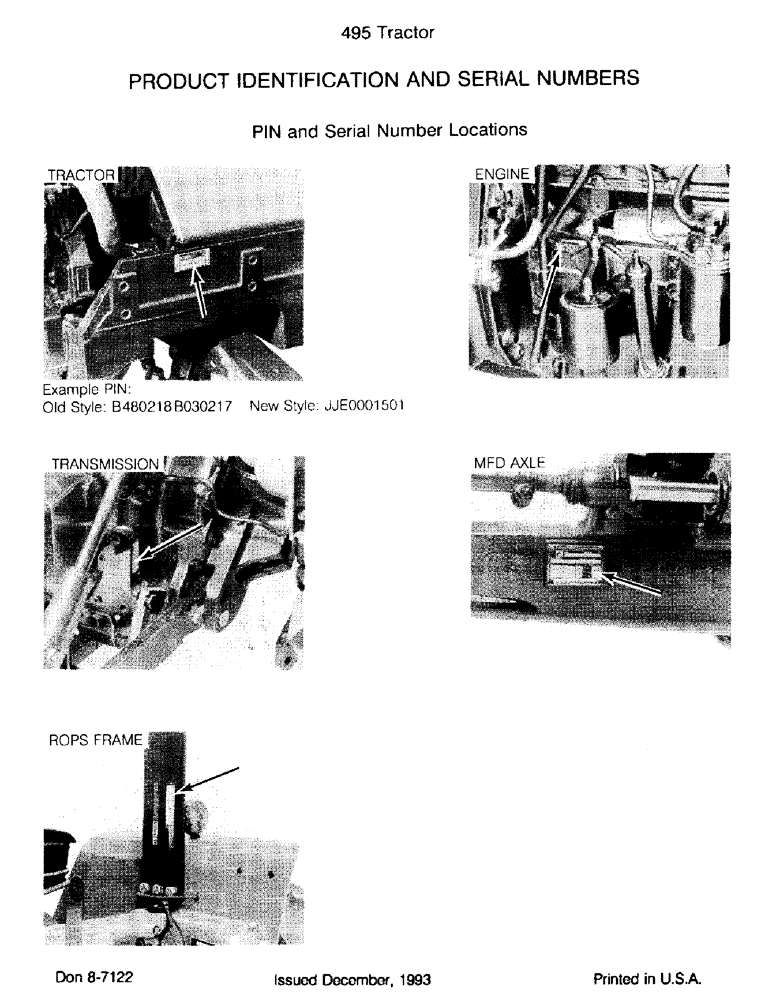 Схема запчастей Case IH 495 - (1-002) - PRODUCT IDENTIFICATION AND SERIAL NUMBERS (00) - PICTORIAL INDEX