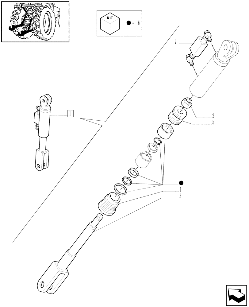 Схема запчастей Case IH JX1070N - (1.89.6/02A) - (VAR.882) HYDRAULIC RIGHT LIFTING ROD - BREAKDOWN (09) - IMPLEMENT LIFT