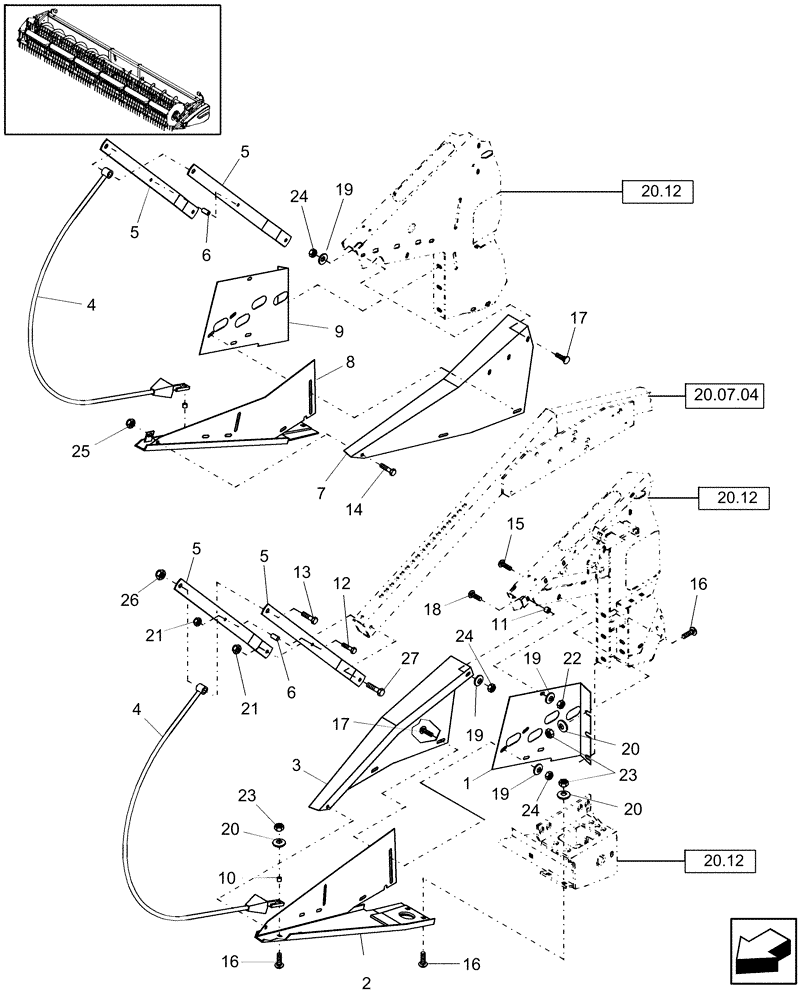 Схема запчастей Case IH 2020 - (20.13.02[1]) - DIVIDER, LOOP, 25 FT & [30 FT BPIN CBJ021301] [INCLUDES ALL HAJ PINS] (58) - ATTACHMENTS/HEADERS