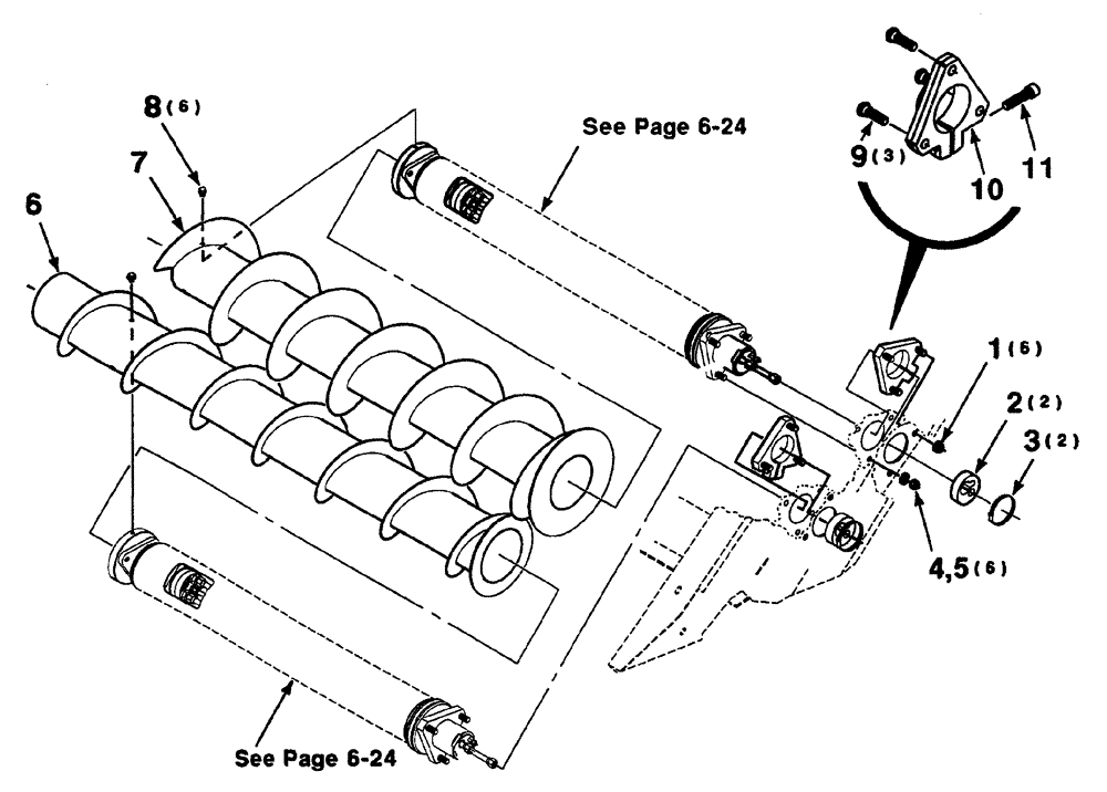 Схема запчастей Case IH 325 - (6-16) - AUGER ASSEMBLY - LEFT (15 FOOT) (58) - ATTACHMENTS/HEADERS