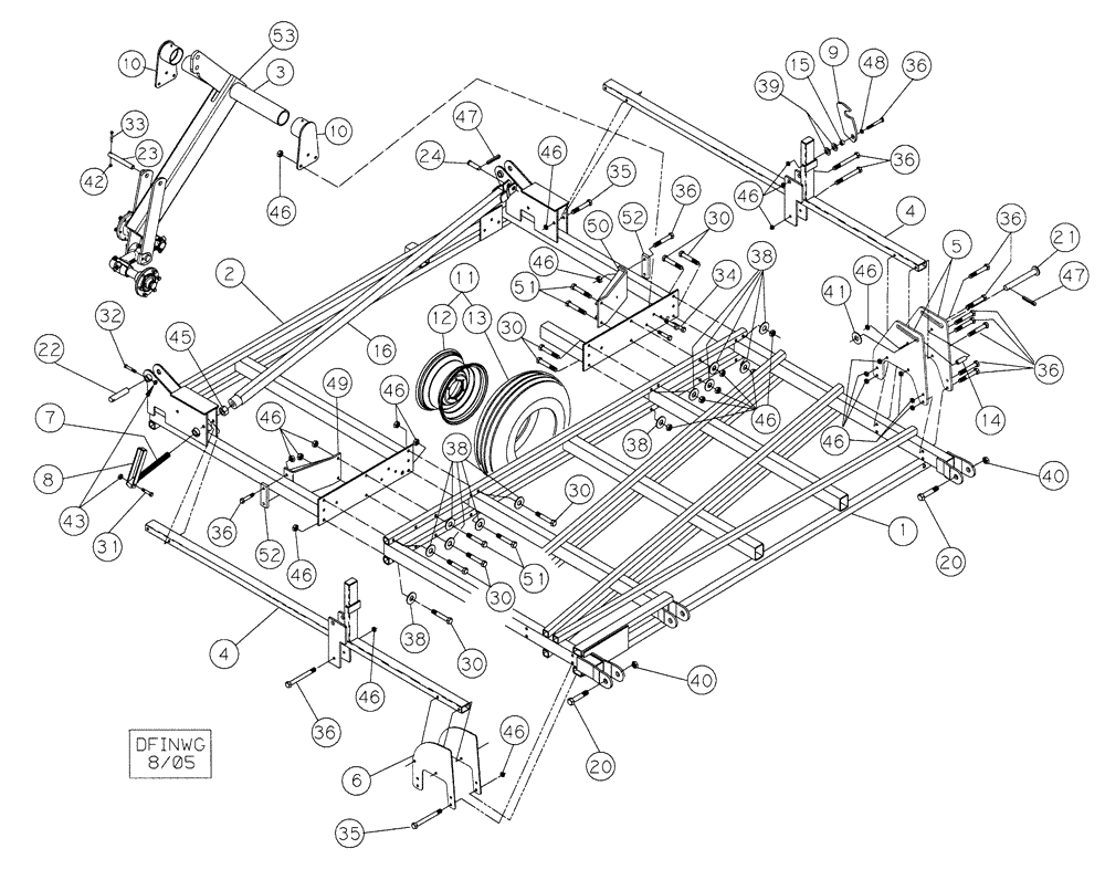 Схема запчастей Case IH TIGER-MATE - (39.100.08) - DOUBLE FOLD INNER WING 38-1/2 THROUGH 50-1/2 MODELS (39) - FRAMES AND BALLASTING