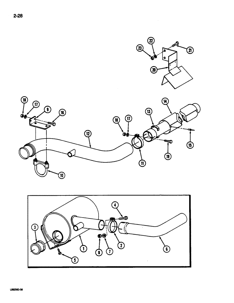 Схема запчастей Case IH 1822 - (2-28) - EXHAUST SYSTEM, DT466C DIESEL (01) - ENGINE