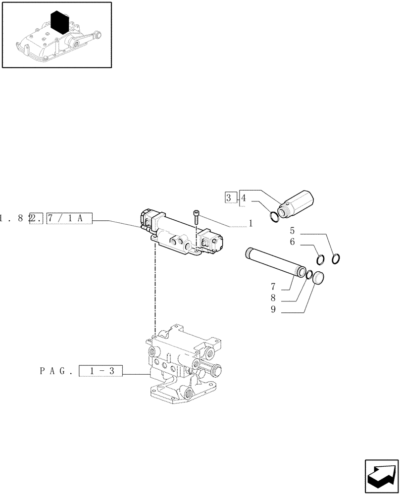 Схема запчастей Case IH JX1070C - (1.82.7/01[04]) - (VAR.126-127) ELECTRONIC LIFT - VALVE AND PIPES (07) - HYDRAULIC SYSTEM