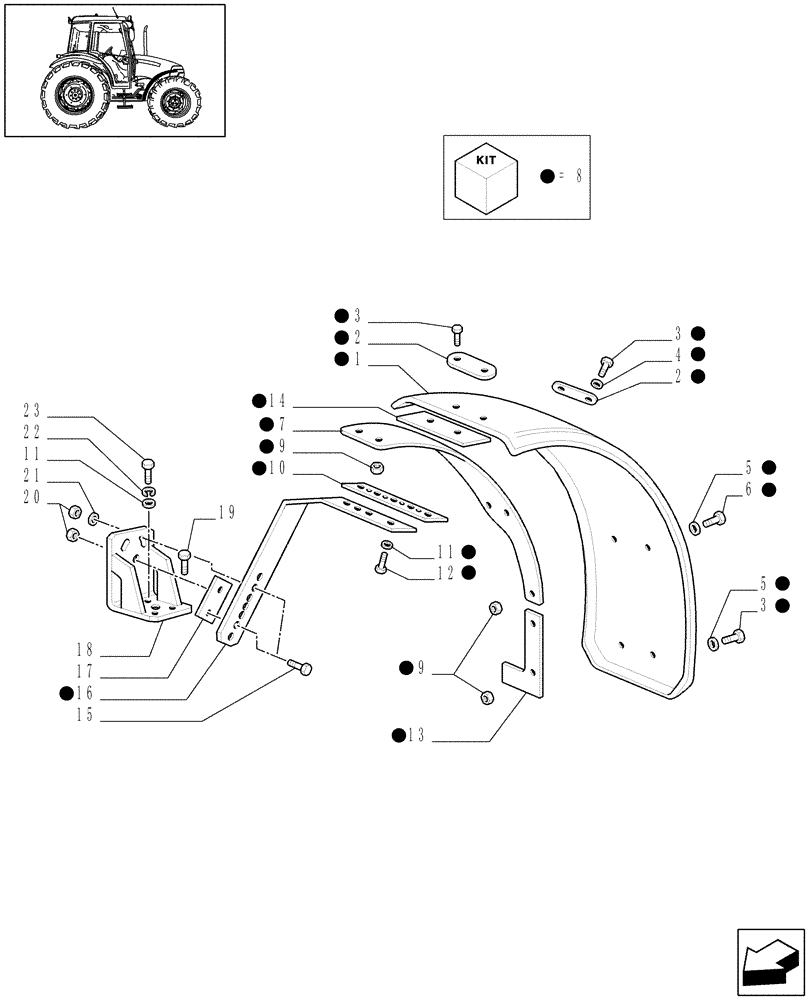 Схема запчастей Case IH JX95 - (1.43.0/02) - (VAR.495) 4WD FRONT MUDGUARDS - 400 MM. (04) - FRONT AXLE & STEERING