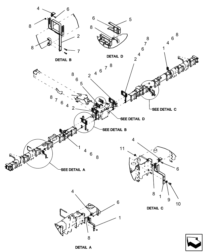 Схема запчастей Case IH 1250 - (80.150.20[01]) - BULK FILL - SEED HOSE BRACKETS - 16 ROW BSN Y9S007001 (80) - CROP STORAGE/UNLOADING