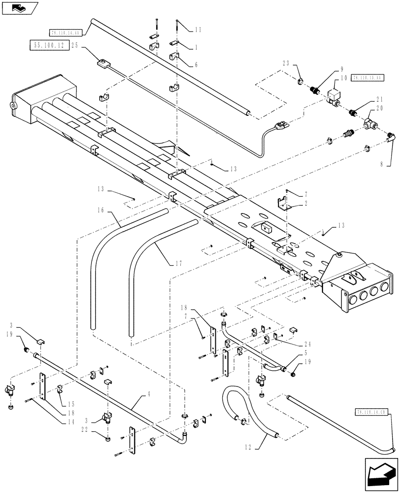 Схема запчастей Case IH 810 - (78.110.14.CA) - BOOM PLUMBING, 60, 3" TUBES, LH, INNER (78) - SPRAYING