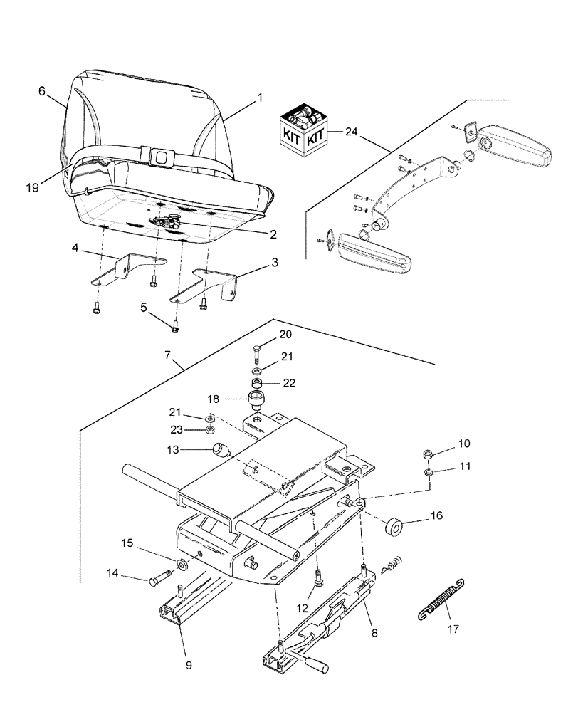 Схема запчастей Case IH DX55 - (10.01) - SEAT, BRACKETS & ARMREST KIT - 718852026 (10) - OPERATORS PLATFORM/CAB