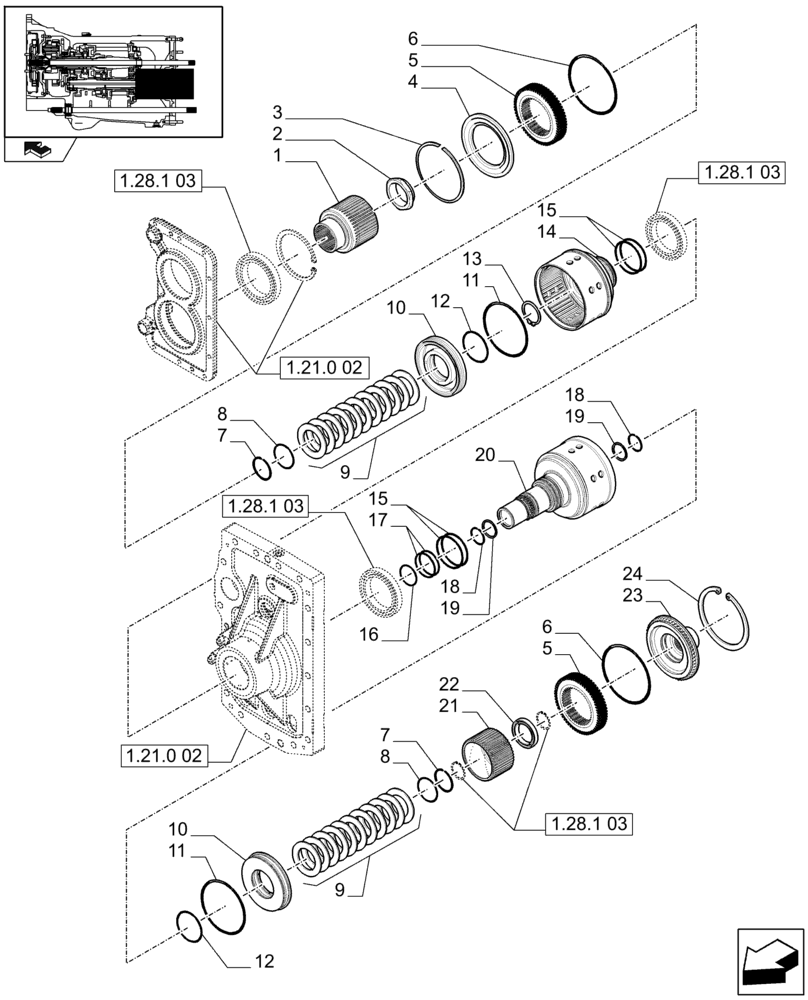 Схема запчастей Case IH PUMA 225 - (1.32.1[01]) - CENTRAL REDUCTION GEARS - CLUTCH AND GEARS (03) - TRANSMISSION