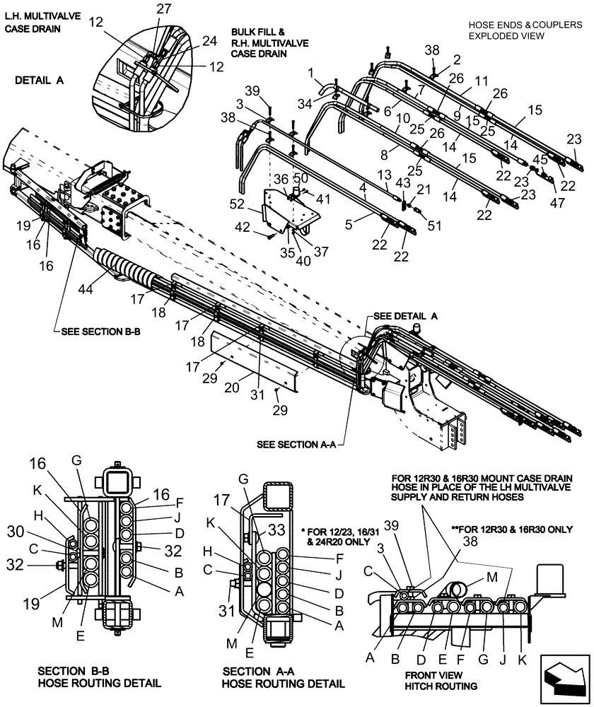 Схема запчастей Case IH 1240 - (35.310.09) - LAYOUT TWO STAGE HOSE CARRIER ROUTING ALL SIZES (35) - HYDRAULIC SYSTEMS