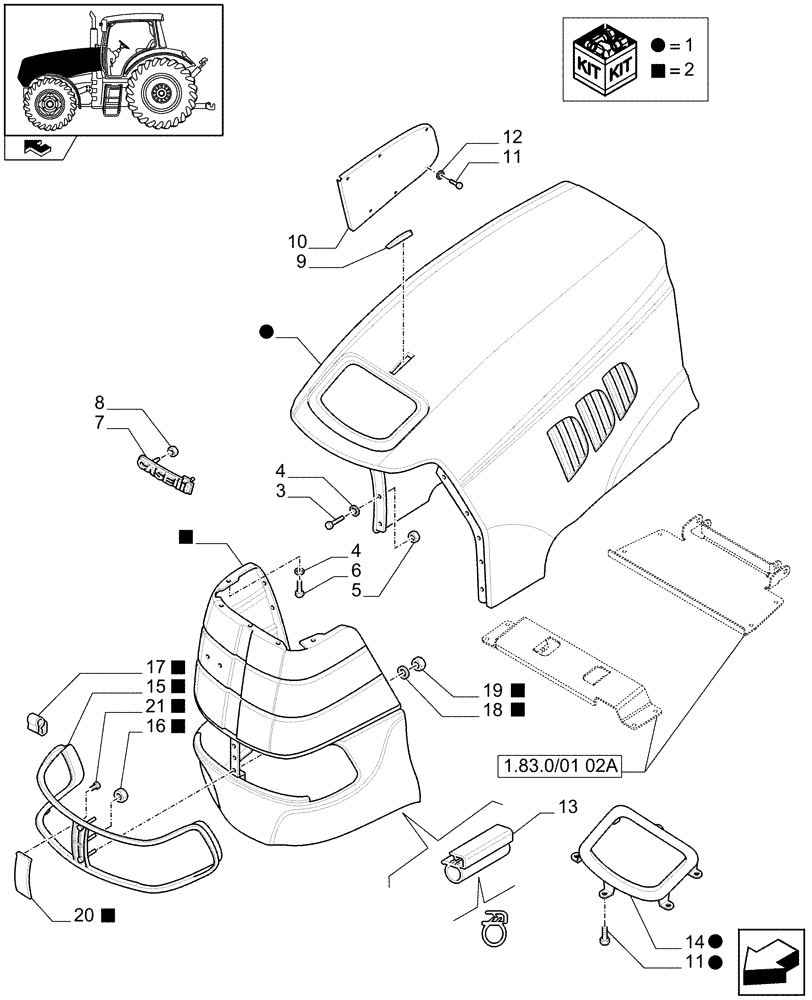 Схема запчастей Case IH PUMA 155 - (1.83.0/01[01A]) - HOOD - HOOD - D6653 (08) - SHEET METAL