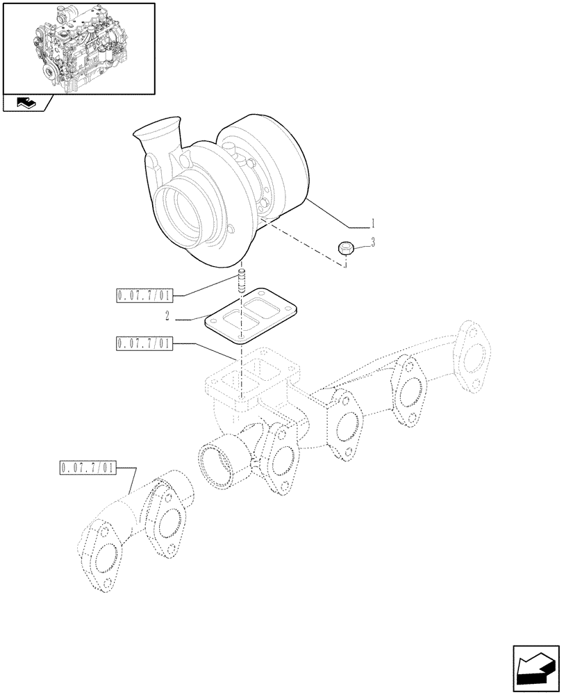 Схема запчастей Case IH MAXXUM 115 - (0.24.0/01) - TURBOCHARGER (STD + VAR.330003-332115) (01) - ENGINE