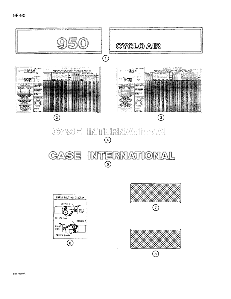 Схема запчастей Case IH 950 - (9F-90) - DECALS, ALL RIGID, VERTICAL FOLD AND FRONT FOLD PLANTERS (09) - CHASSIS/ATTACHMENTS