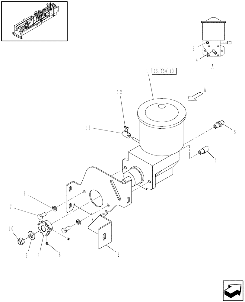 Схема запчастей Case IH SB551 - (35.550.14) - HYDRAULIC BALE TENSION OIL PUMP MOUNTING (35) - HYDRAULIC SYSTEMS