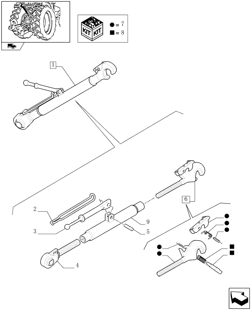 Схема запчастей Case IH FARMALL 105U - (1.89.6/02E) - THREE POINT HITCH WITH QUICK ATTACH ENDS FOR MDC - UPPER LINK - BREAKDOWN (09) - IMPLEMENT LIFT