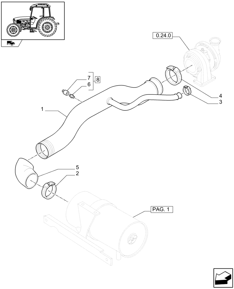 Схема запчастей Case IH FARMALL 95C - (1.19.1/01[02]) - DRY AIR CLEANER ROUNDED SHAPE WITH PRE-CLEANER AND DUST EJECTOR FOR FRONT HPL (VAR.332200) (02) - ENGINE EQUIPMENT