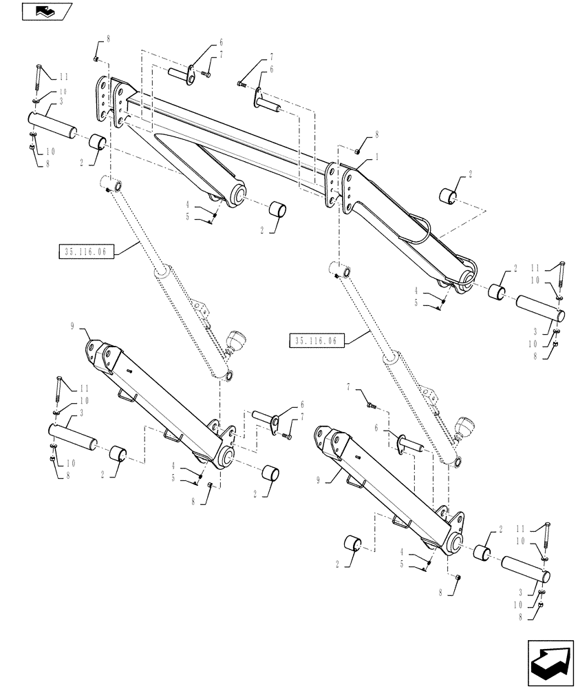 Схема запчастей Case IH 3330 - (39.105.06[02]) - BOOM LIFT LINKAGE, 90/100 BOOM, SN YBT031187 AND AFTER (39) - FRAMES AND BALLASTING