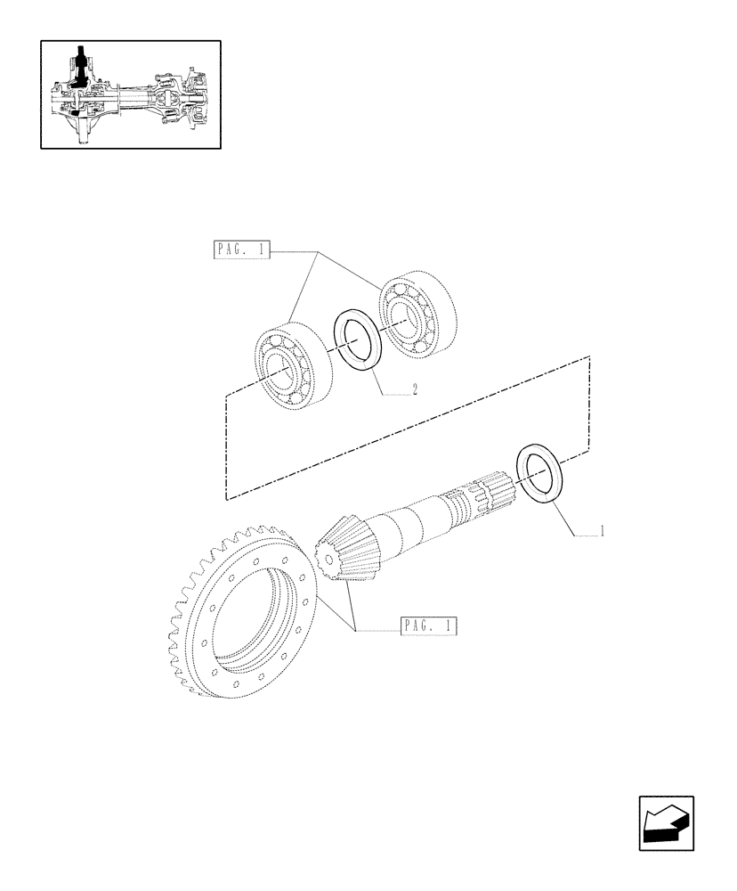 Схема запчастей Case IH MXU110 - (1.40.4/06[02]) - (VAR.309/1-359/1) 4WD FRONT AXLE WITH SUSPENSIONS AND TERRALOCK, BRAKES - BEVEL GEAR PAIR (04) - FRONT AXLE & STEERING