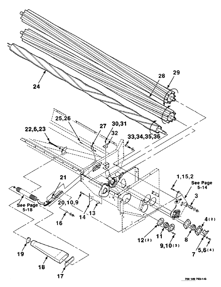 Схема запчастей Case IH DC515 - (5-10) - HAY CONDITIONER ASSEMBLY, LEFT (09) - CHASSIS