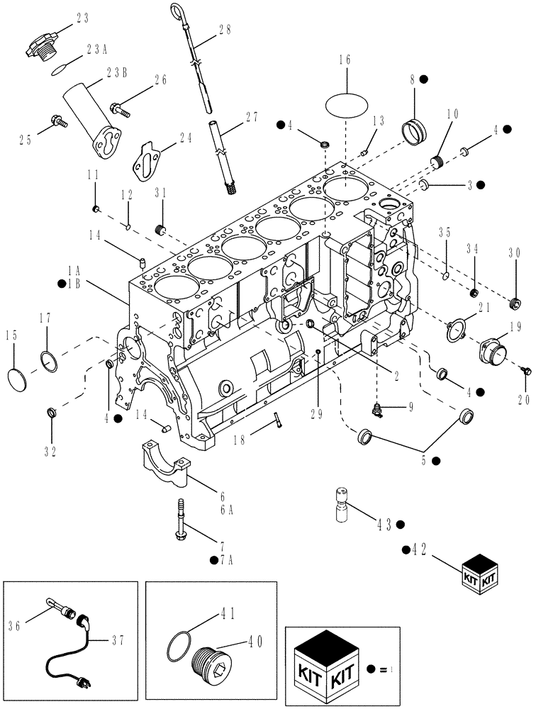 Схема запчастей Case IH MX255 - (02-37) - CYLINDER BLOCK, MX255 AND MX285 (02) - ENGINE