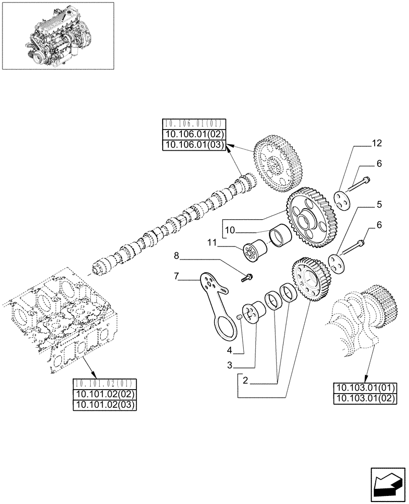 Схема запчастей Case IH 9010 - (10.106.07[01]) - TIMING GEARS - 7010 (10) - ENGINE