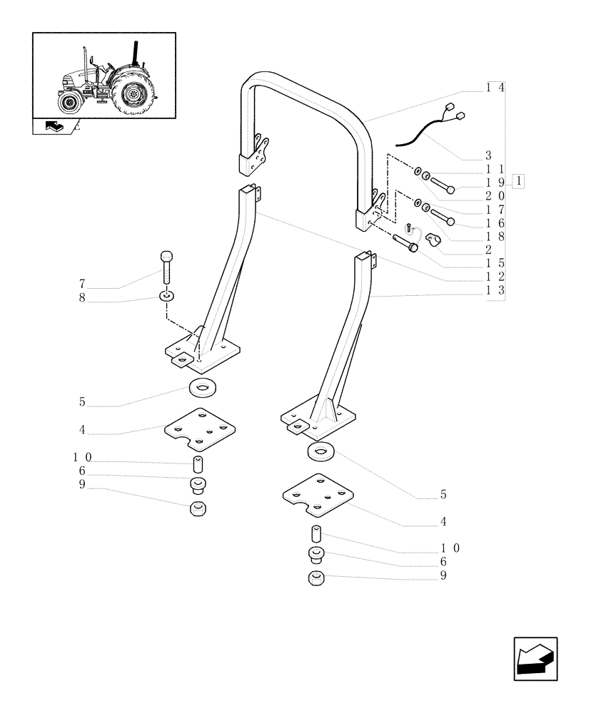 Схема запчастей Case IH FARMALL 90 - (1.92.89/01) - COLLAPSABLE ROPS (VAR.330874) (10) - OPERATORS PLATFORM/CAB