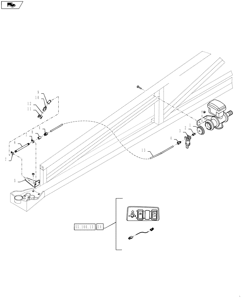 Схема запчастей Case IH 3330 - (39.105.15) - NOZZLE, FENCE ROW, 90 & 100, LOW-FLOW, W/HARNESS, ASN Y9T026405 (39) - FRAMES AND BALLASTING