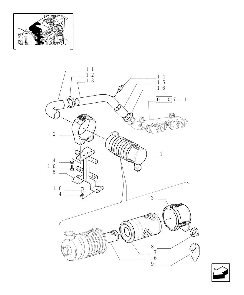 Схема запчастей Case IH JX100U - (1.19.1[01]) - DRY AIR CLEANER PIPES (02) - ENGINE EQUIPMENT