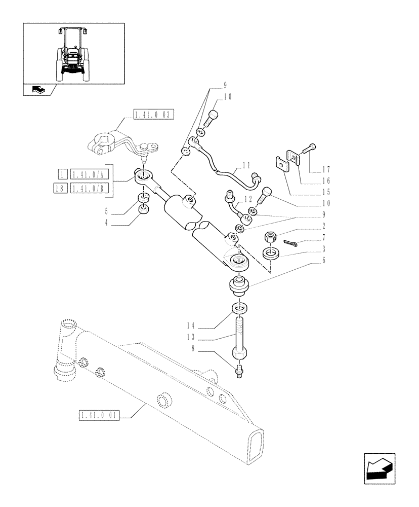 Схема запчастей Case IH FARMALL 95N - (1.41.0[04]) - 2WD FRONT AXLE - HYDRAULIC STEERING CYLINDER (VAR.331581-332581 / 743515) (04) - FRONT AXLE & STEERING