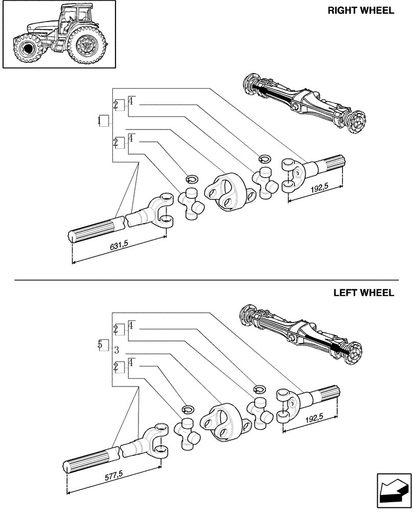 Схема запчастей Case IH JX70U - (1.40.0/106[01]) - (VAR.327) FRONT DIFFERENTIAL HYDRAULIC LOCKING - HALF SHAFTS (04) - FRONT AXLE & STEERING