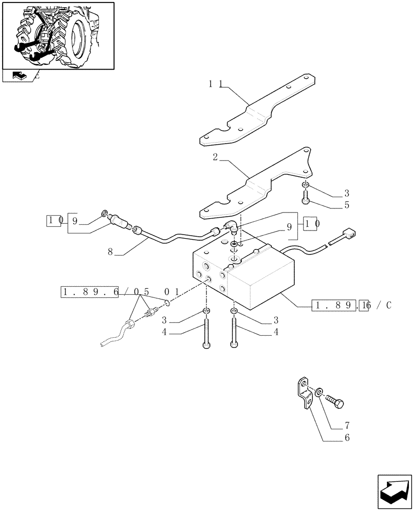 Схема запчастей Case IH FARMALL 75N - (1.89.6/05[02]) - HYDRAULIC LIFT ROD FOR MDC AND TRAILER BRAKE VALVE - VALVE AND SUPPORT (VAR.330966 / 743536) (09) - IMPLEMENT LIFT