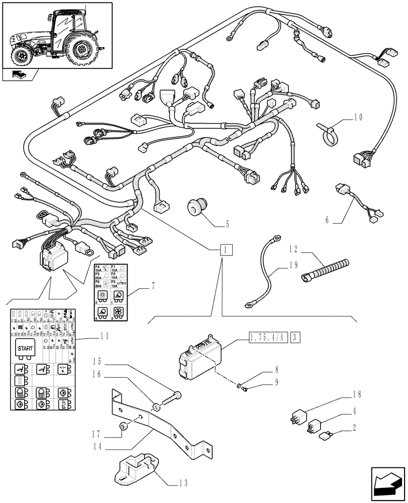 Схема запчастей Case IH FARMALL 105V - (1.92.754[01]) - 4WD MAIN HARNESS - W/CAB (10) - OPERATORS PLATFORM/CAB