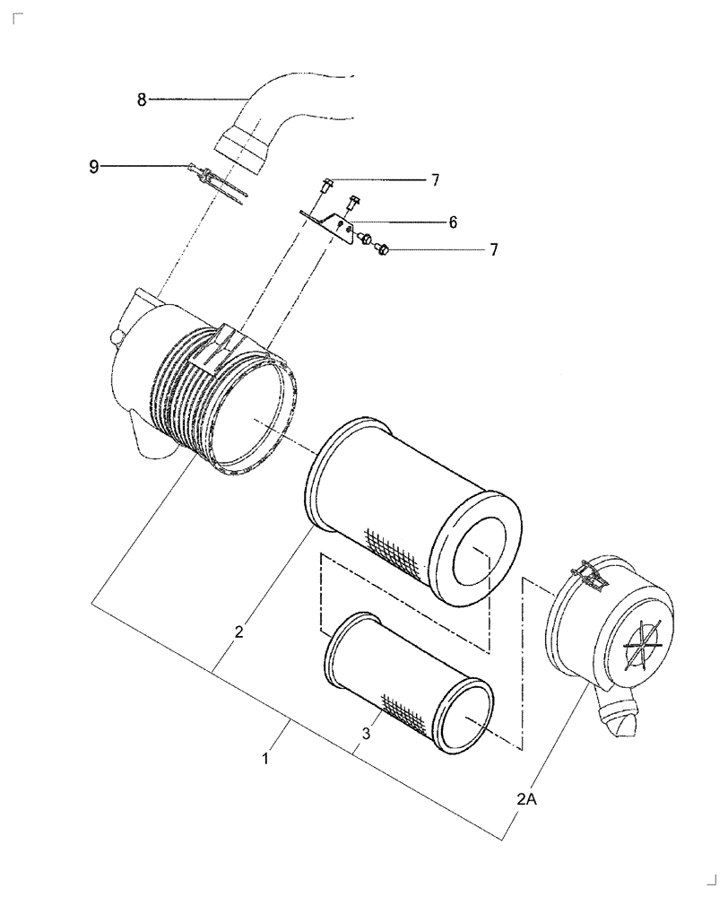 Схема запчастей Case IH DX55 - (02.02.01) - AIR CLEANER ON & ABOVE PIN HDG600483 (02) - ENGINE EQUIPMENT