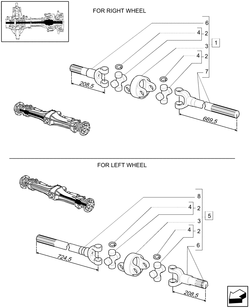 Схема запчастей Case IH MXM155 - (1.40.0/10B) - 4WD FRONT AXLE - AXLE-SHAFT ARTICULATED BREAKDOWN (04) - FRONT AXLE & STEERING