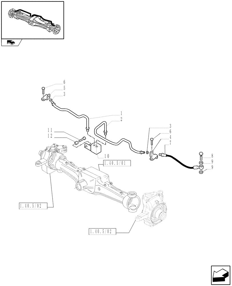 Схема запчастей Case IH PUMA 115 - (1.40. 5/14[02]) - (CL.4) SUSPENDED FRONT AXLE W/MULTI-PLATE DIFF. LOCK, ST. SENSOR AND BRAKES - PIPES (VAR.330430) (04) - FRONT AXLE & STEERING