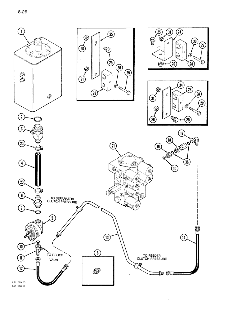 Схема запчастей Case IH 1640 - (8-026) - HEADER LIFT SUPPLY SYSTEM, PRIOR TO P.I.N. JJC0097190 (07) - HYDRAULICS