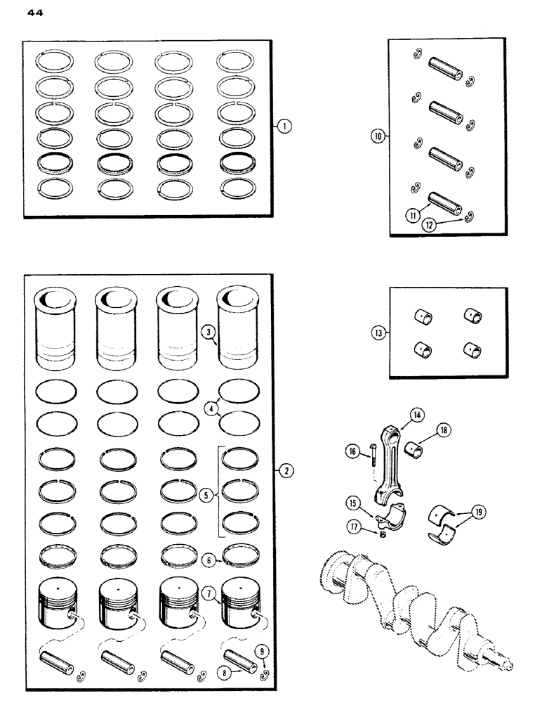 Схема запчастей Case IH 530 - (044) - PISTON ASSEMBLY AND CONNECTING RODS, 530, 159, SPARK IGNITION ENGINE (02) - ENGINE