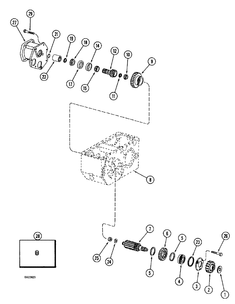 Схема запчастей Case IH 1644 - (6-28) - TRANSMISSION INPUT DRIVE SHAFT, PRIOR TO P.I.N. JJC0098060 (03) - POWER TRAIN