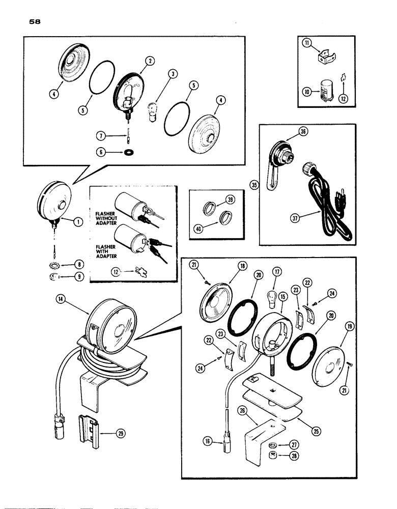 Схема запчастей Case IH 1070 - (058) - ELECTRICAL ATTACHING PARTS, FLASHER ATTACHMENT (04) - ELECTRICAL SYSTEMS