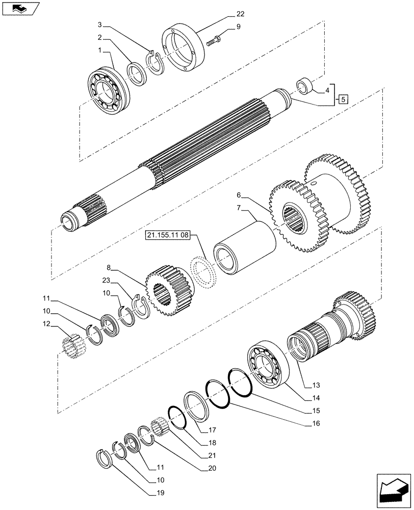 Схема запчастей Case IH PUMA 170 - (21.155.11[04]) - SPEED GEARS AND CLUTCHES - TOP DRIVING SHAFT AND GEARS (21) - TRANSMISSION