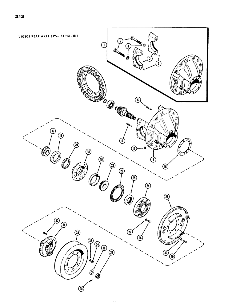 Схема запчастей Case IH 1200 - (212) - L10305 REAR AXLE DIFFERENTIAL, 19.03 RATIO WITH CARDON JOINT (06) - POWER TRAIN