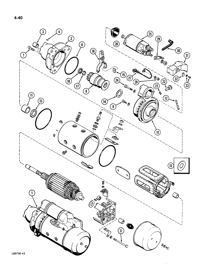 Схема запчастей Case IH 1896 - (4-40) - STARTER ASSEMBLY, NIPPONDENSO NO. 028000-7430 (04) - ELECTRICAL SYSTEMS