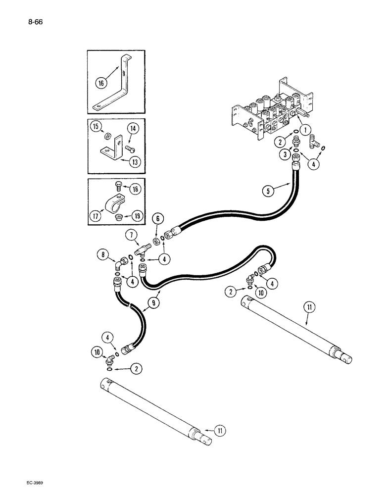 Схема запчастей Case IH 1680 - (8-066) - HEADER LIFT SYSTEM, W/O THIRD LIFT CYLINDER, P.I.N. JJC0117060 & AFTER (07) - HYDRAULICS