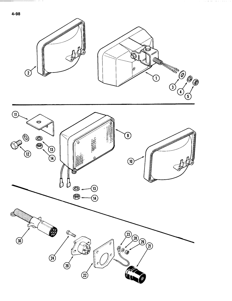 Схема запчастей Case IH 4494 - (4-098) - FLOOD LAMP ATTACHMENTS, UPPER REAR (04) - ELECTRICAL SYSTEMS