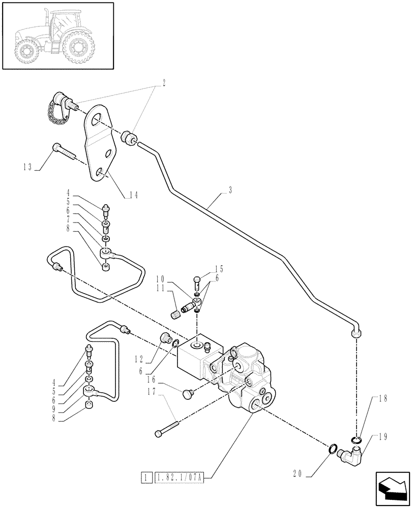 Схема запчастей Case IH PUMA 210 - (1.82.7/13) - (VAR.414) HYDRAULIC TRAILER BRAKE (UNIVERSAL) - BRAKING SYSTEM (07) - HYDRAULIC SYSTEM