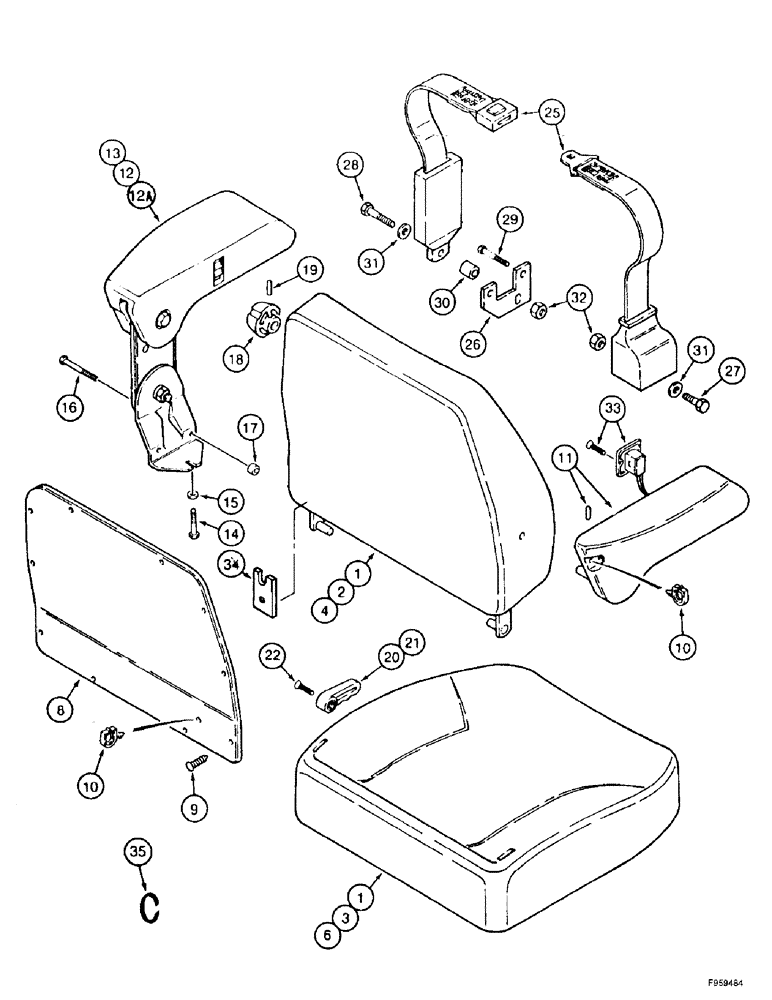 Схема запчастей Case IH 9350 - (9-046) - DELUXE AIR SUSPENSION SEAT, CUSHIONS, ARM RESTS, AND SEAT BELT (09) - CHASSIS/ATTACHMENTS