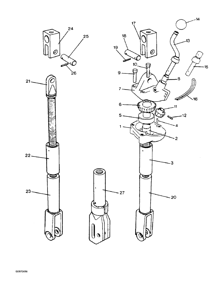 Схема запчастей Case IH 1210 - (8-44) - LEVELING LEVER AND LIFT ROD (08) - HYDRAULICS