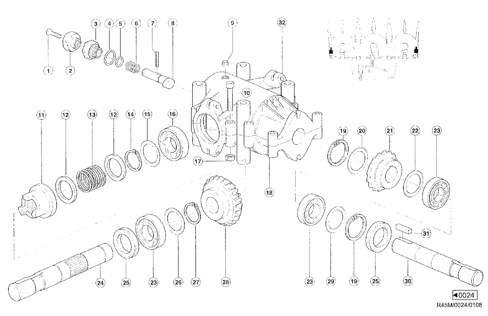 Схема запчастей Case IH RU450 - (0024) - ANGULAR GEAR, LAID MAIZE AUGER (58) - ATTACHMENTS/HEADERS