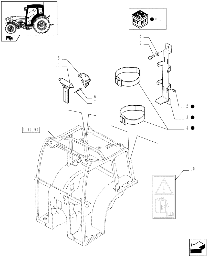 Схема запчастей Case IH FARMALL 105N - (1.90.7[01]) - FIRE EXTINGUISHER PREDISPOSITION AND EMERGENCY EXIT HAMMER - W/CAB (10) - OPERATORS PLATFORM/CAB