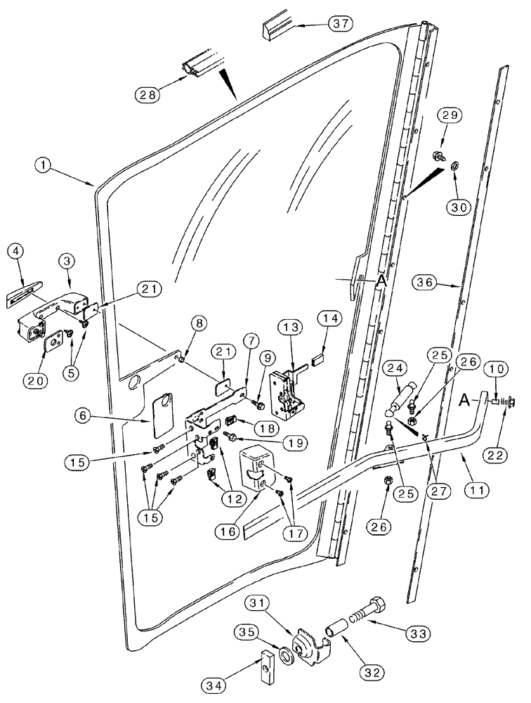 Схема запчастей Case IH 2377 - (09G-02) - CAB - DOOR ASSY, LEFT HAND (10) - CAB & AIR CONDITIONING