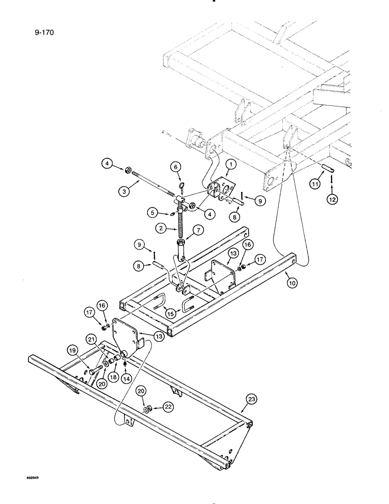 Схема запчастей Case IH 8500 - (9-170) - PRESS WHEEL FRAME AND MOUNTING PARTS, USED WITH FRAME SECTIONS ONE AND SIX, 45 FOOT WIDE DRILL (09) - CHASSIS/ATTACHMENTS